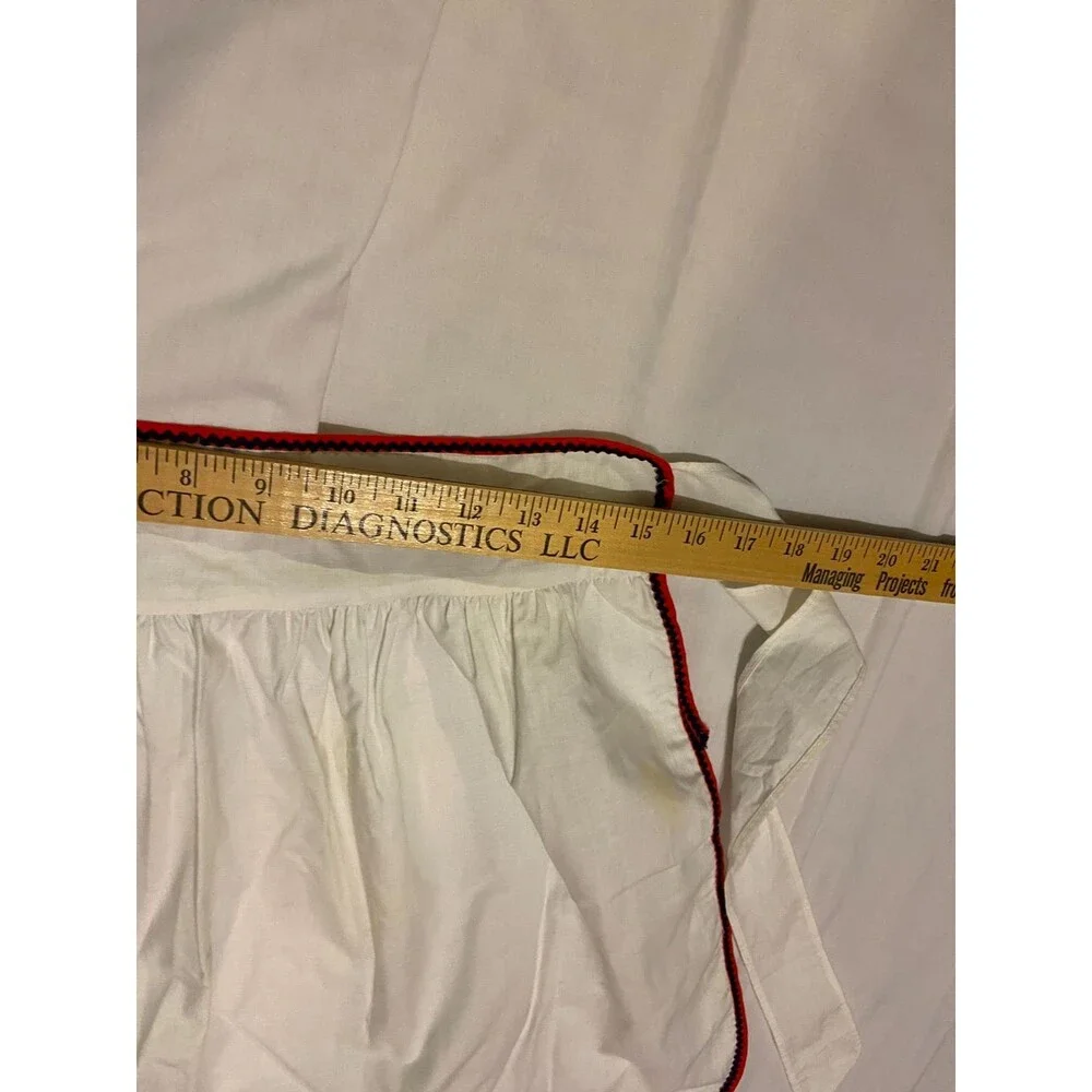 #5750 Womens Cotton White with Red Trim Half Apron